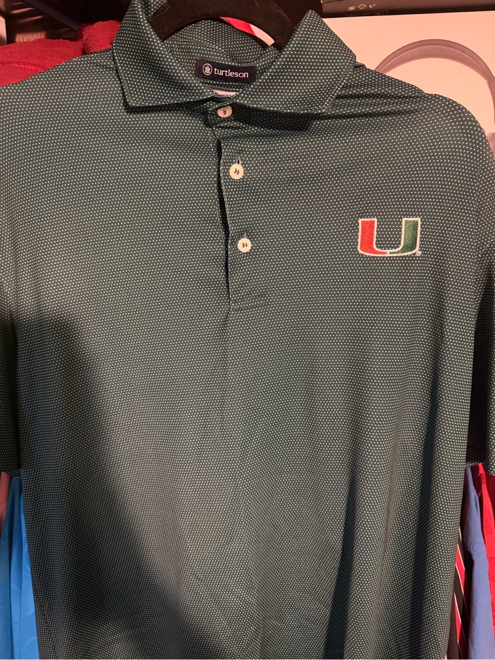Men's UNIVERSITY OF MIAMI UM GREEN POLO BY TURTLESON